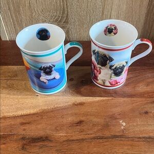 Set/2 Purely Pugs Porcelain Collector Mugs Coffee Tea Hot or Cold Beverage Cups